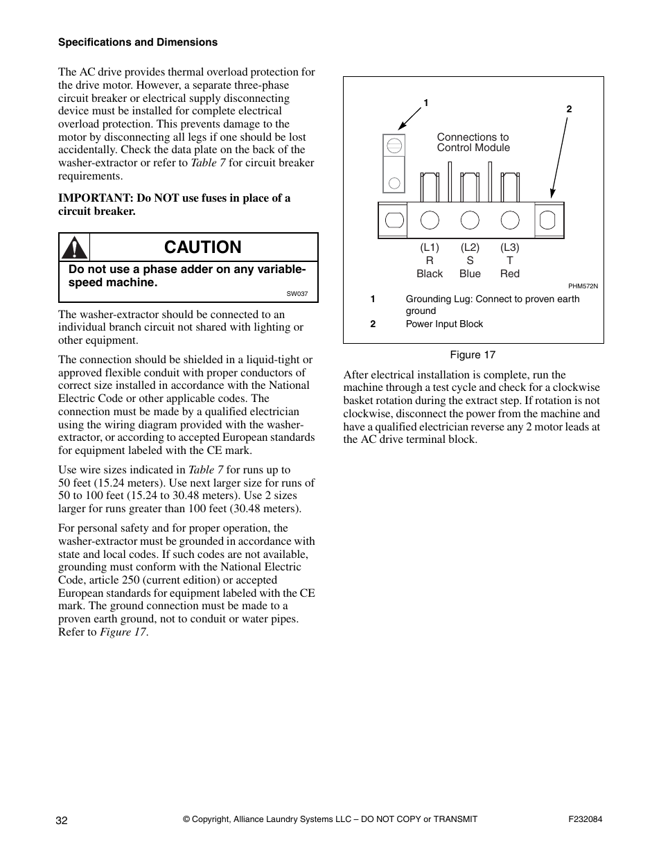 Caution | Alliance Laundry Systems UW35PV User Manual | Page 34 / 43