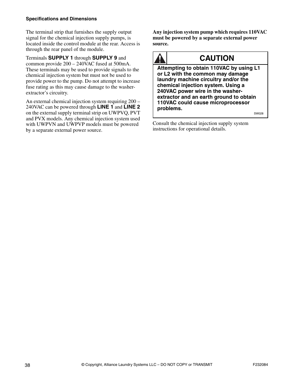 Caution | Alliance Laundry Systems UW35PV User Manual | Page 40 / 43