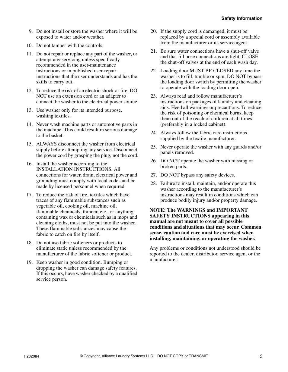 Alliance Laundry Systems UW35PV User Manual | Page 5 / 43