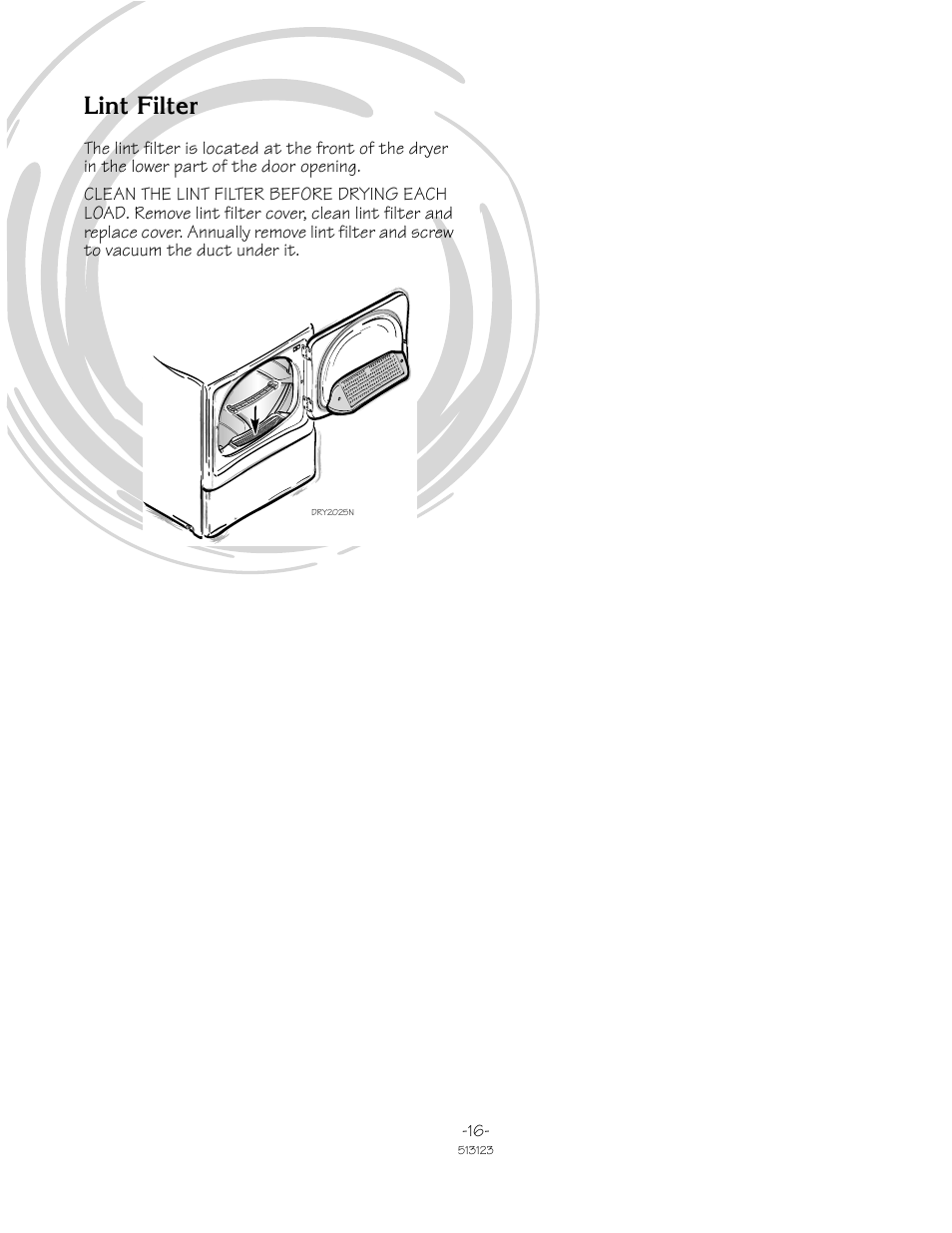 Lint filter | Alliance Laundry Systems TLW2032N User Manual | Page 16 / 18