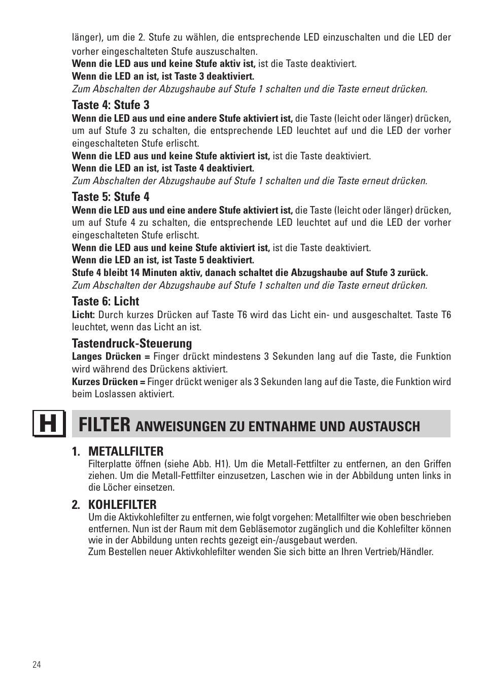 Filter, Anweisungen zu entnahme und austausch | Panasonic KHB90FBW1 User Manual | Page 26 / 92