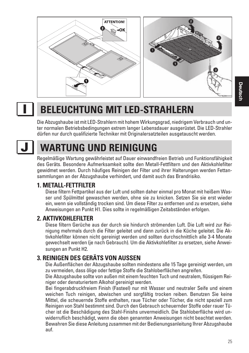 Beleuchtung mit led-strahlern, Wartung und reinigung | Panasonic KHB90FBW1 User Manual | Page 27 / 92
