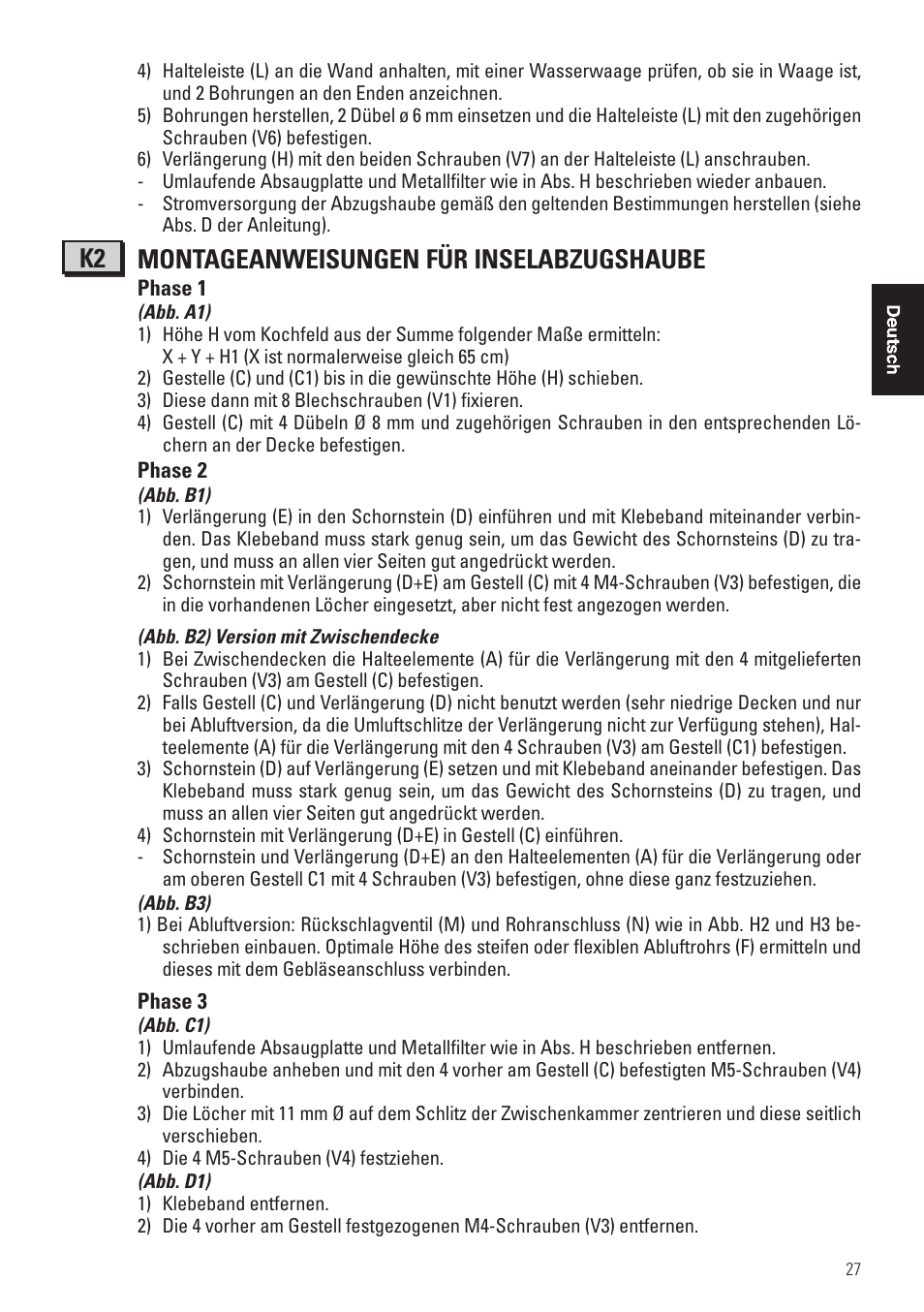 K2 montageanweisungen für inselabzugshaube | Panasonic KHB90FBW1 User Manual | Page 29 / 92