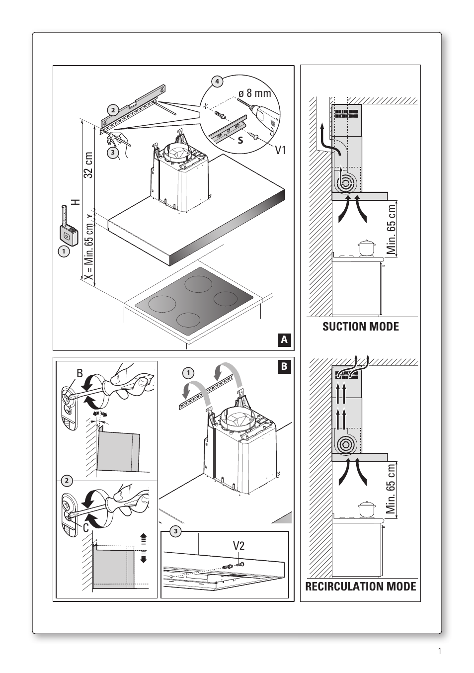 H32 cm, V1 ø 8 mm c b | Panasonic KHB90FBW1 User Manual | Page 3 / 92