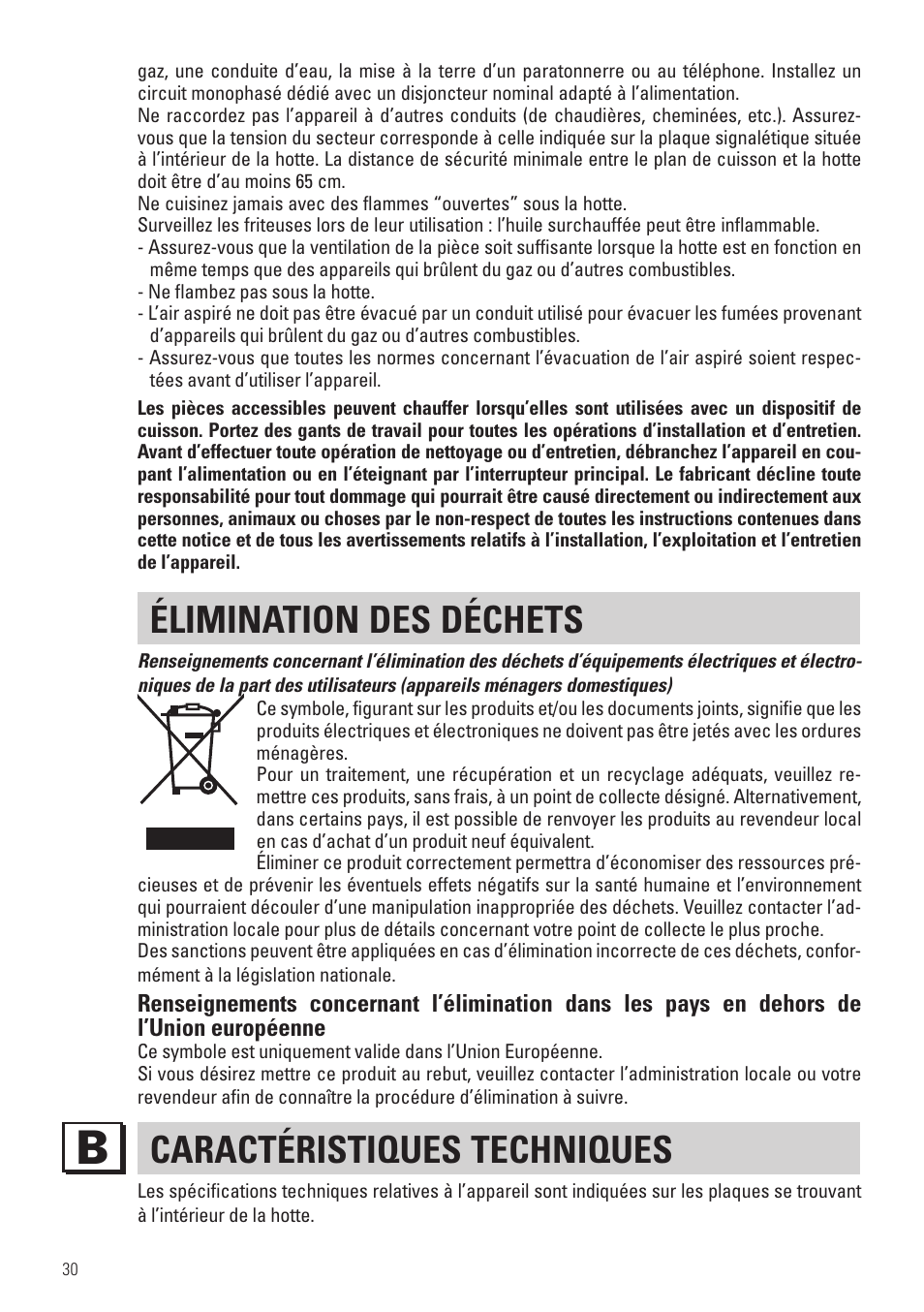 Élimination des déchets, Caractéristiques techniques | Panasonic KHB90FBW1 User Manual | Page 32 / 92