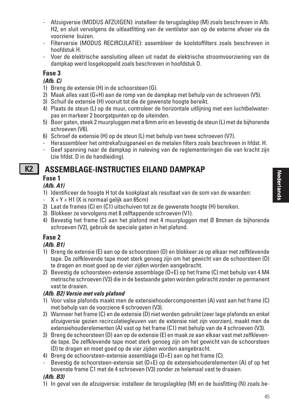 K2 assemblage-instructies eiland dampkap | Panasonic KHB90FBW1 User Manual | Page 47 / 92