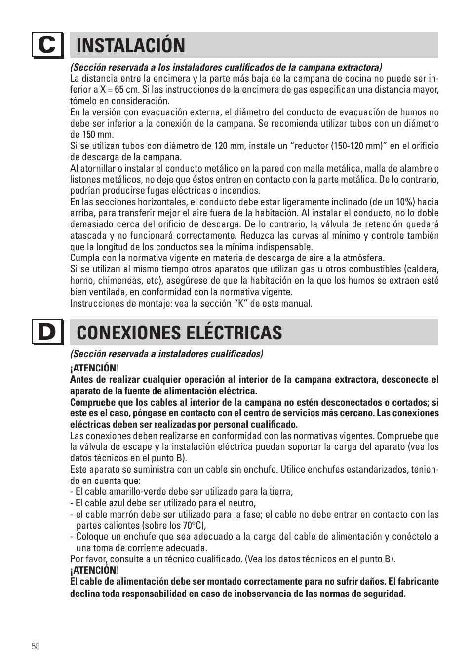 Instalación, Conexiones eléctricas | Panasonic KHB90FBW1 User Manual | Page 60 / 92