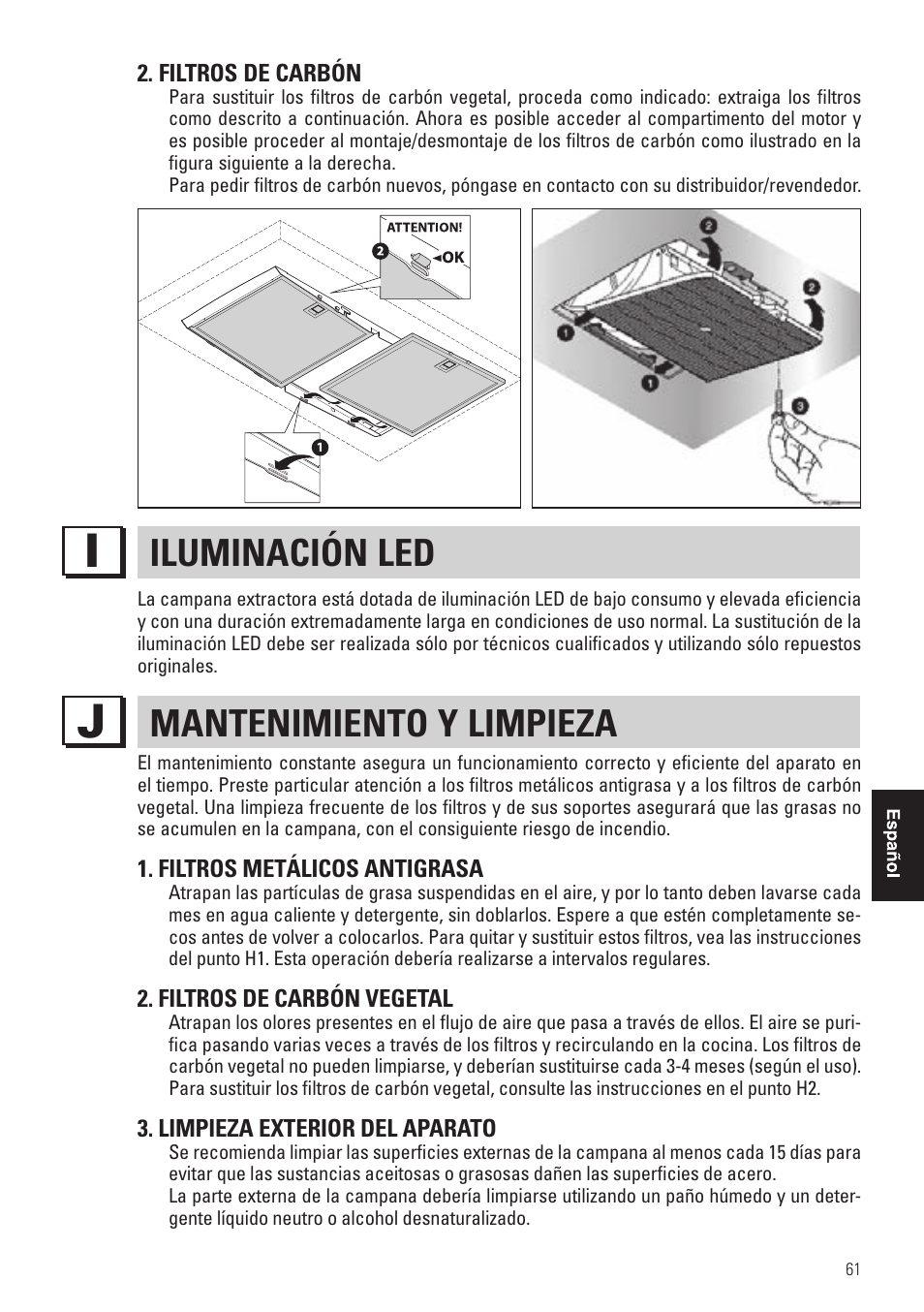 Iluminación led, Mantenimiento y limpieza | Panasonic KHB90FBW1 User Manual | Page 63 / 92