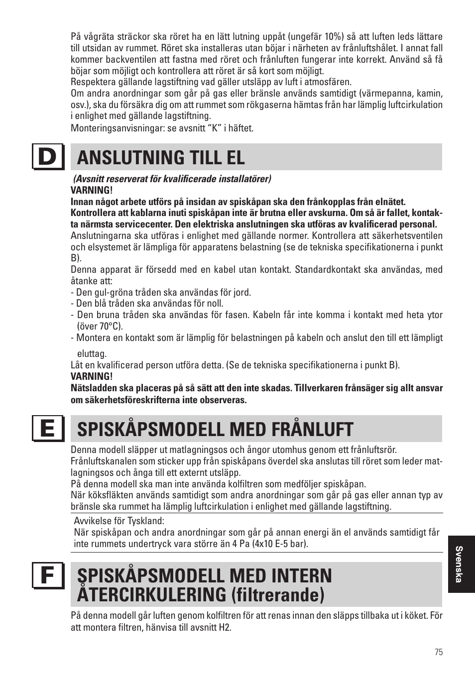 Anslutning till el, Spiskåpsmodell med frånluft | Panasonic KHB90FBW1 User Manual | Page 77 / 92