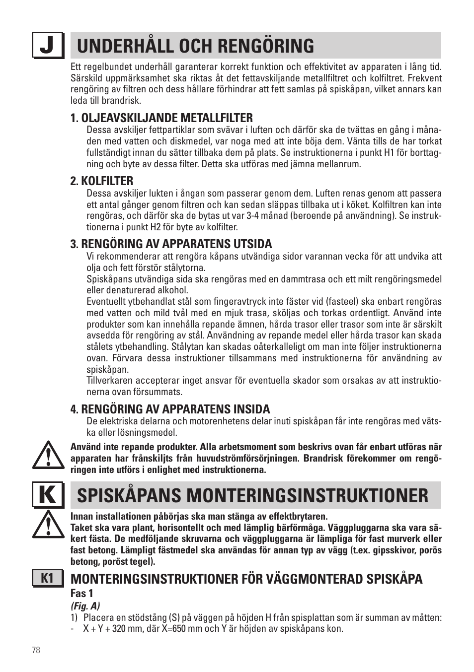 Underhåll och rengöring, Spiskåpans monteringsinstruktioner | Panasonic KHB90FBW1 User Manual | Page 80 / 92