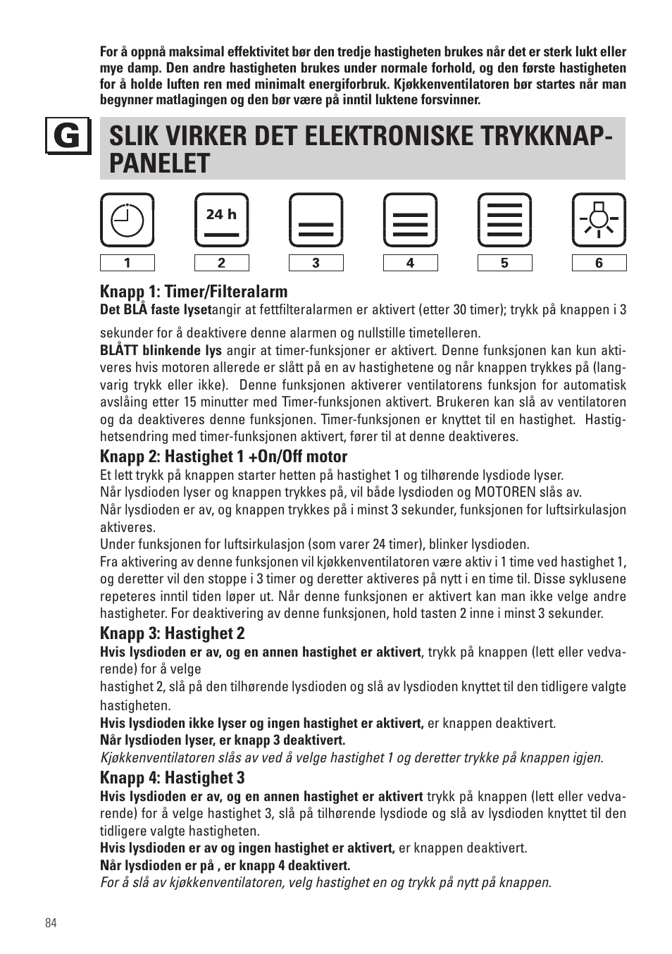Slik virker det elektroniske trykknap- panelet | Panasonic KHB90FBW1 User Manual | Page 86 / 92
