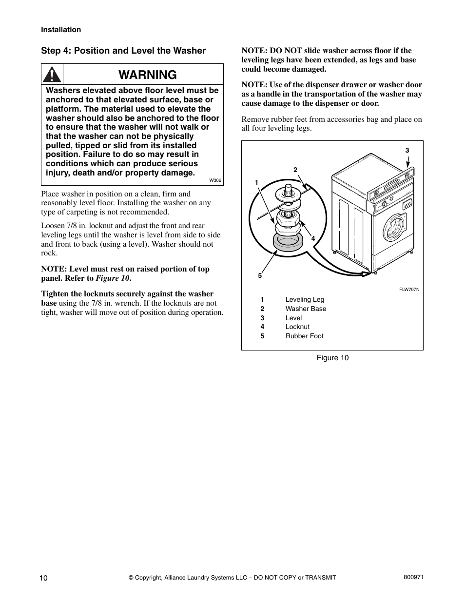 Warning | Alliance Laundry Systems FLW700C User Manual | Page 12 / 38
