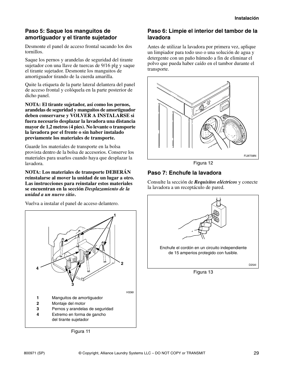 Paso 7: enchufe la lavadora | Alliance Laundry Systems FLW700C User Manual | Page 31 / 38