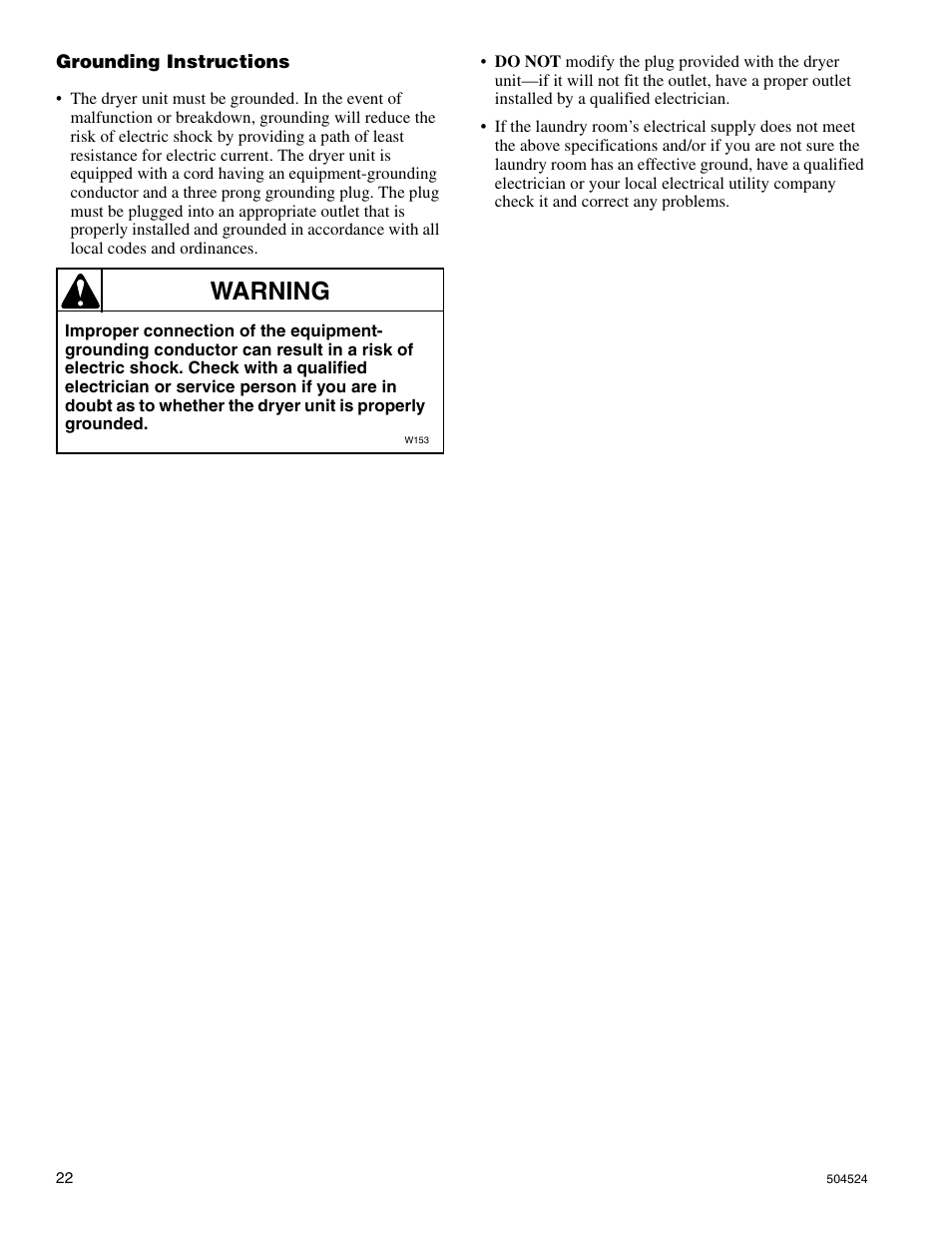 Warning | Alliance Laundry Systems D355IE1B User Manual | Page 24 / 88