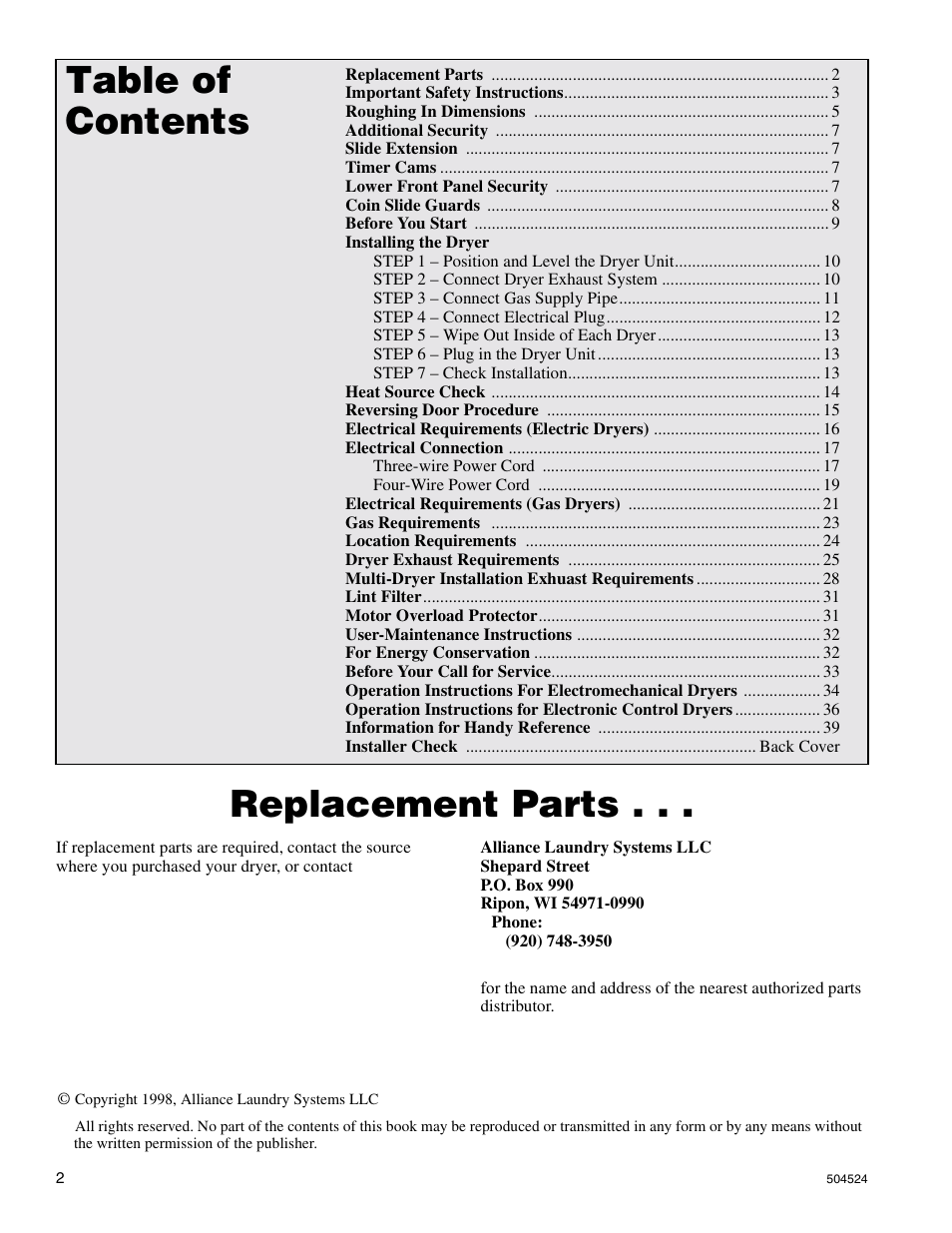 Alliance Laundry Systems D355IE1B User Manual | Page 4 / 88