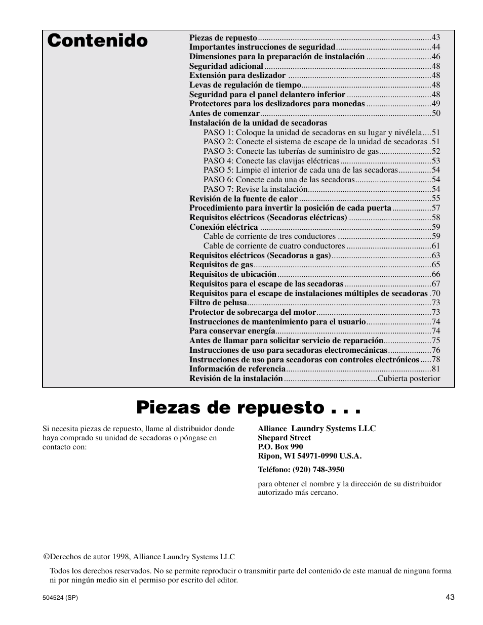 Alliance Laundry Systems D355IE1B User Manual | Page 45 / 88