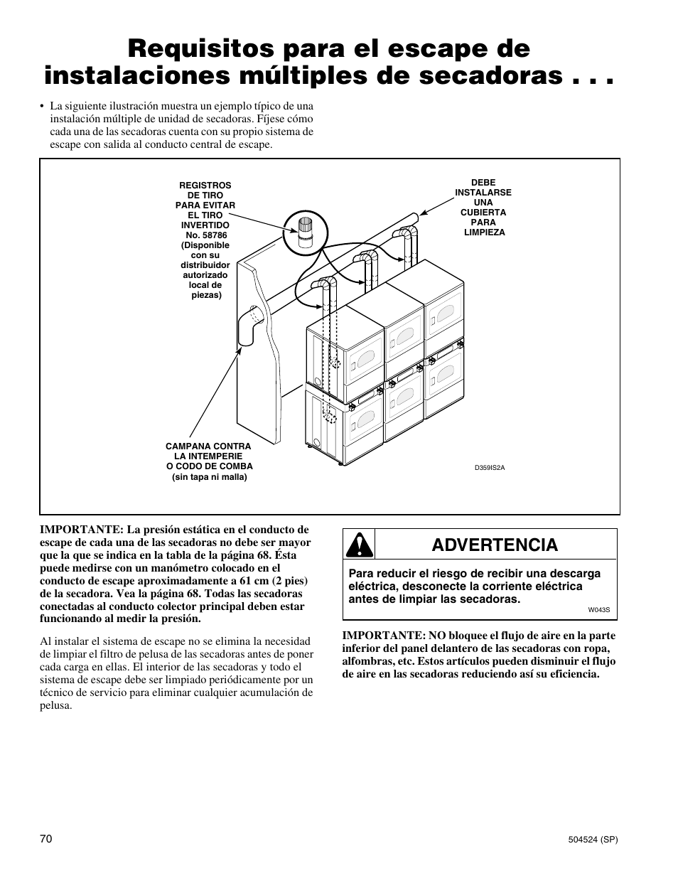 Advertencia | Alliance Laundry Systems D355IE1B User Manual | Page 72 / 88