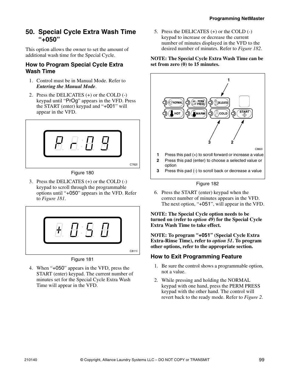 Special cycle extra wash time “+050 | Alliance Laundry Systems HWTB21 User Manual | Page 101 / 134