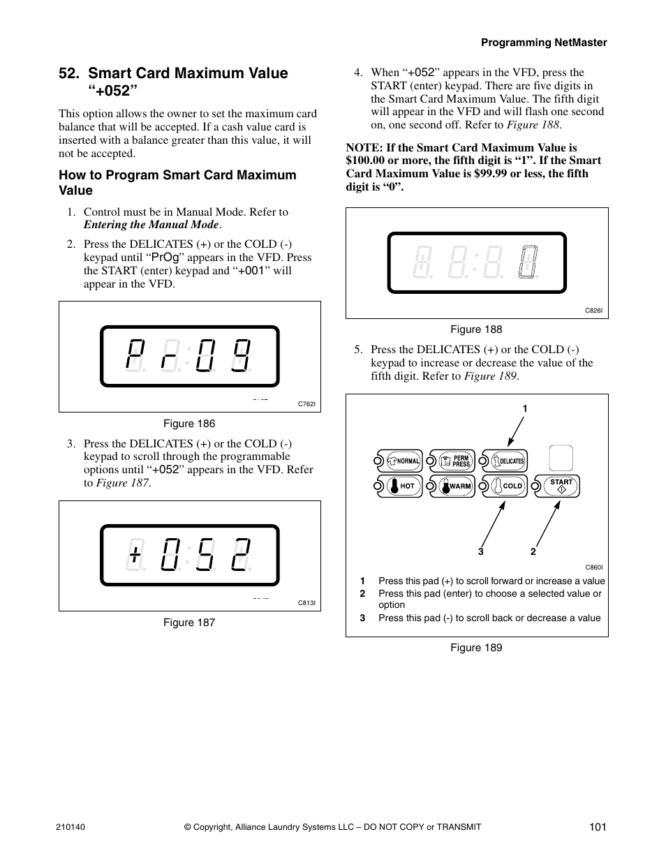 Option 52, Smart card maximum value “+052 | Alliance Laundry Systems HWTB21 User Manual | Page 103 / 134