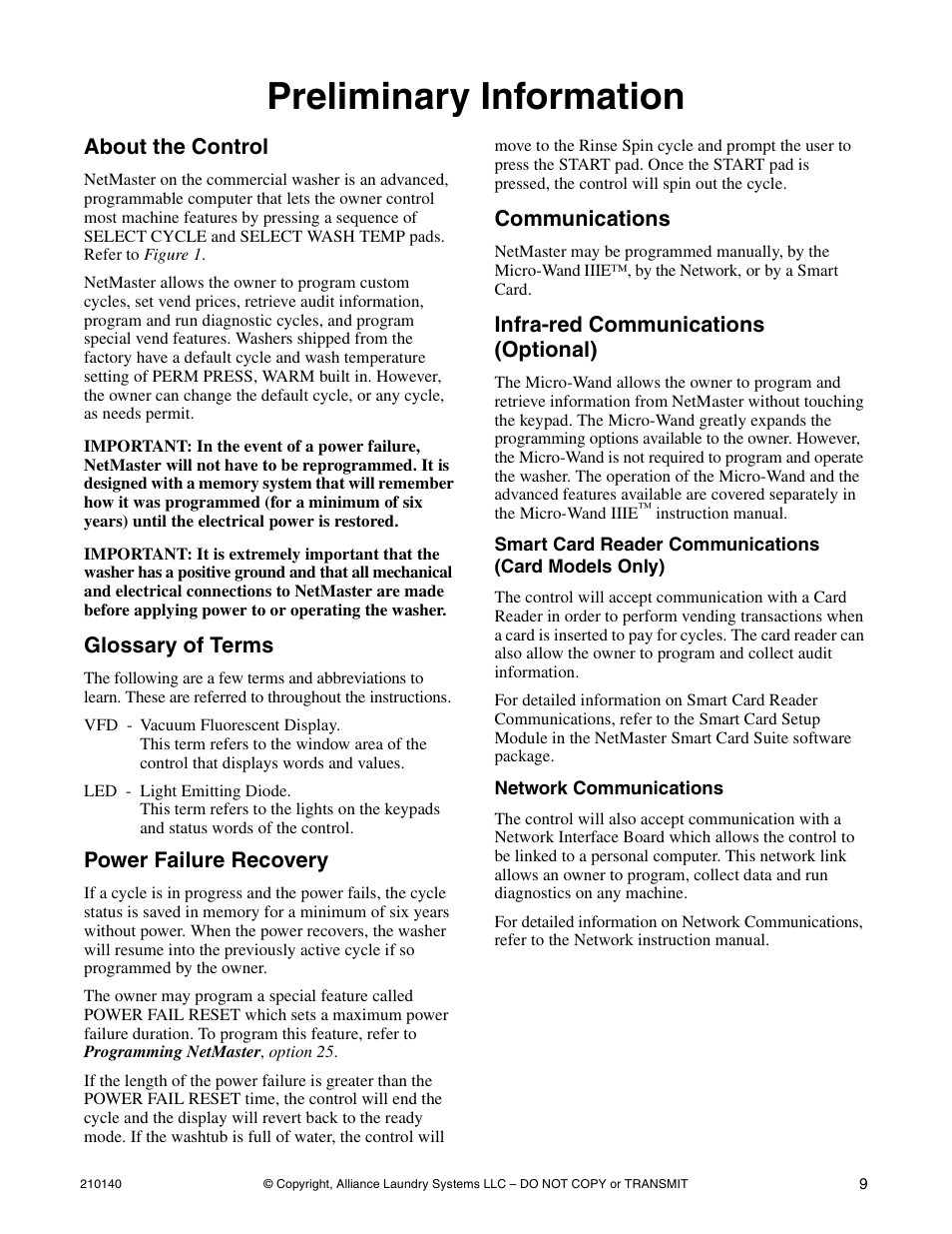 Preliminary information | Alliance Laundry Systems HWTB21 User Manual | Page 11 / 134