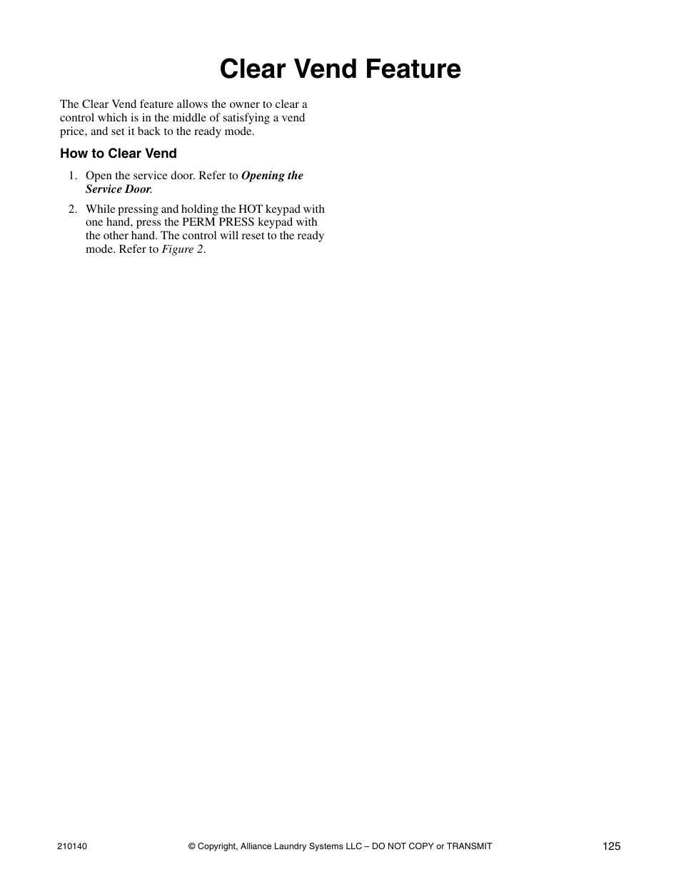 Clear vend feature | Alliance Laundry Systems HWTB21 User Manual | Page 127 / 134