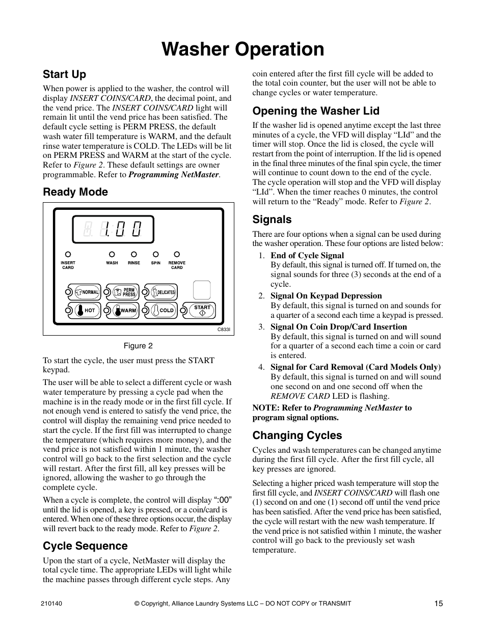 Washer operation | Alliance Laundry Systems HWTB21 User Manual | Page 17 / 134