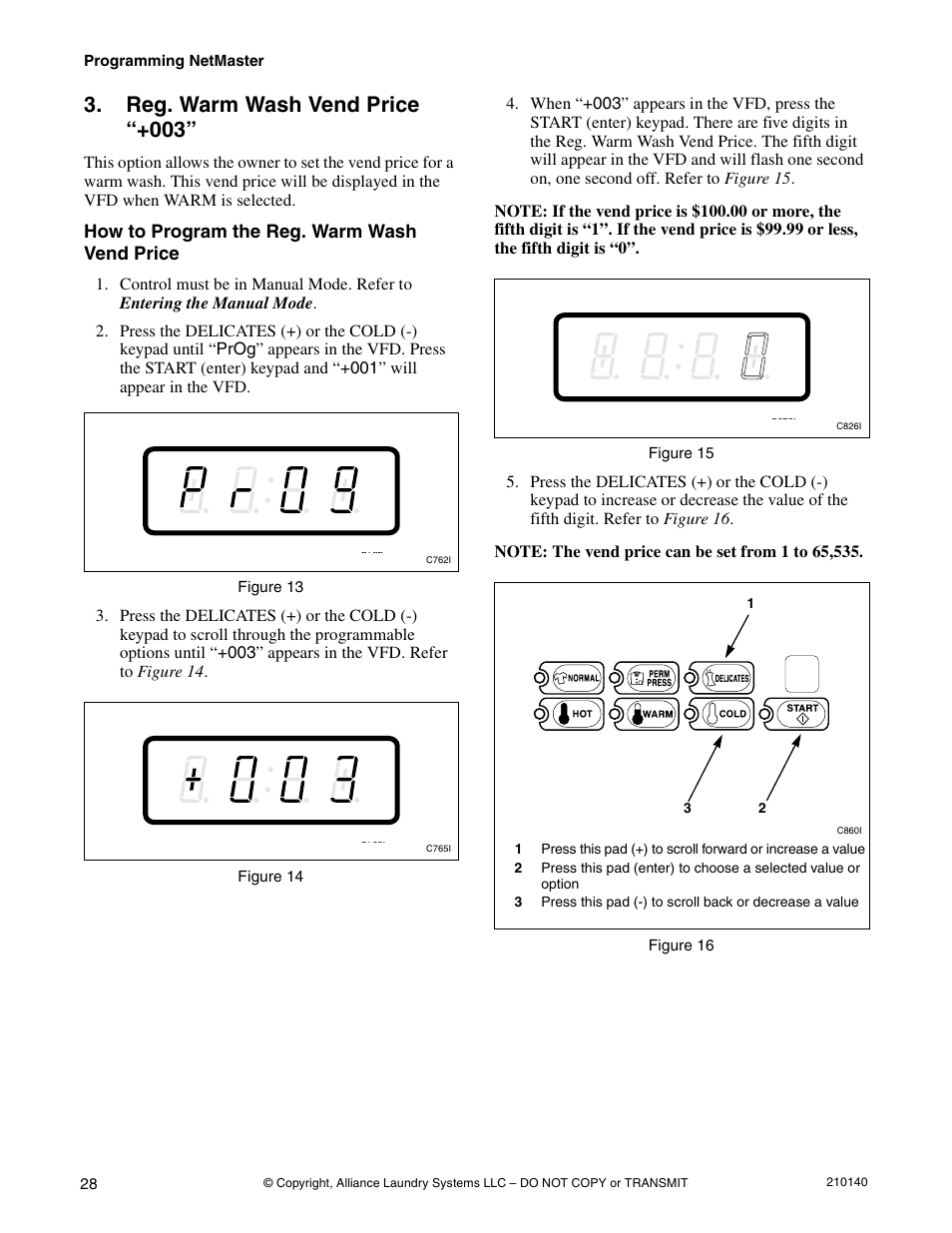 Reg. warm wash vend price “+003 | Alliance Laundry Systems HWTB21 User Manual | Page 30 / 134