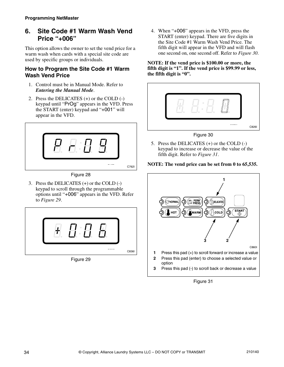 Site code #1 warm wash vend price “+006 | Alliance Laundry Systems HWTB21 User Manual | Page 36 / 134