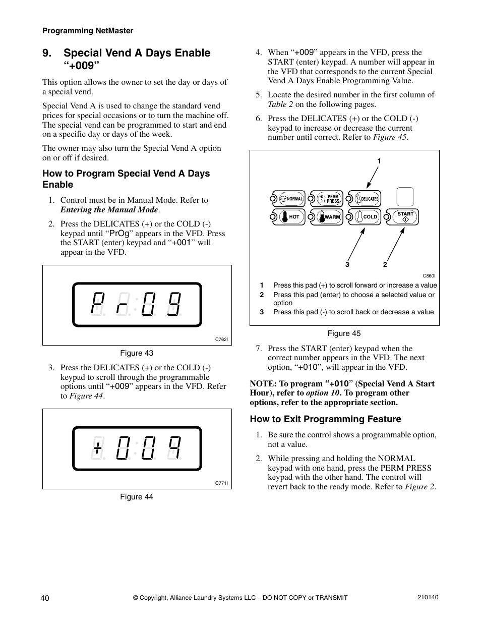 Special vend a days enable “+009 | Alliance Laundry Systems HWTB21 User Manual | Page 42 / 134