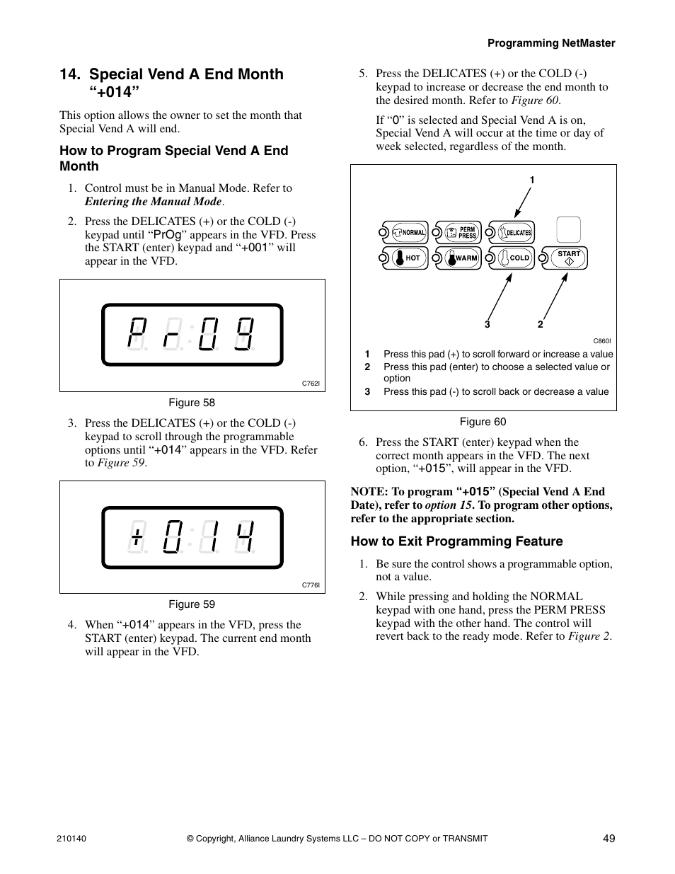 Option 14, Special vend a end month “+014 | Alliance Laundry Systems HWTB21 User Manual | Page 51 / 134