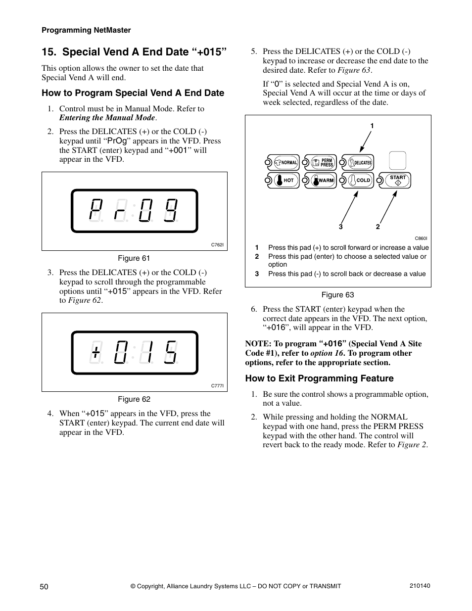 Option 15, Special vend a end date “+015 | Alliance Laundry Systems HWTB21 User Manual | Page 52 / 134