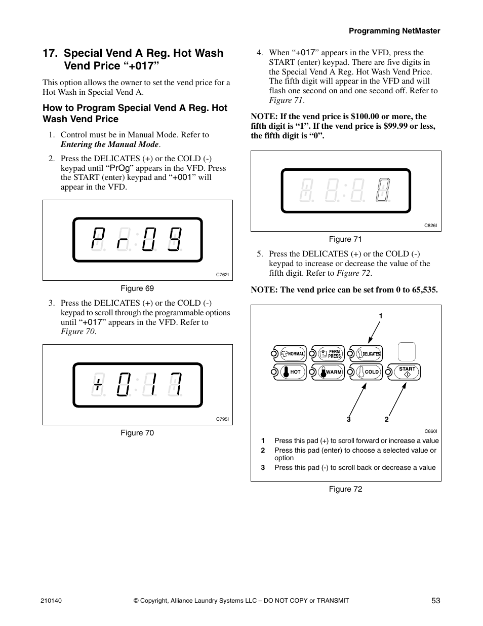 Special vend a reg. hot wash vend price “+017 | Alliance Laundry Systems HWTB21 User Manual | Page 55 / 134