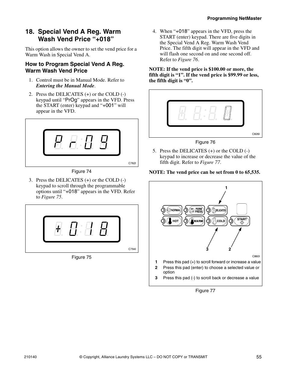 Special vend a reg. warm wash vend price “+018 | Alliance Laundry Systems HWTB21 User Manual | Page 57 / 134