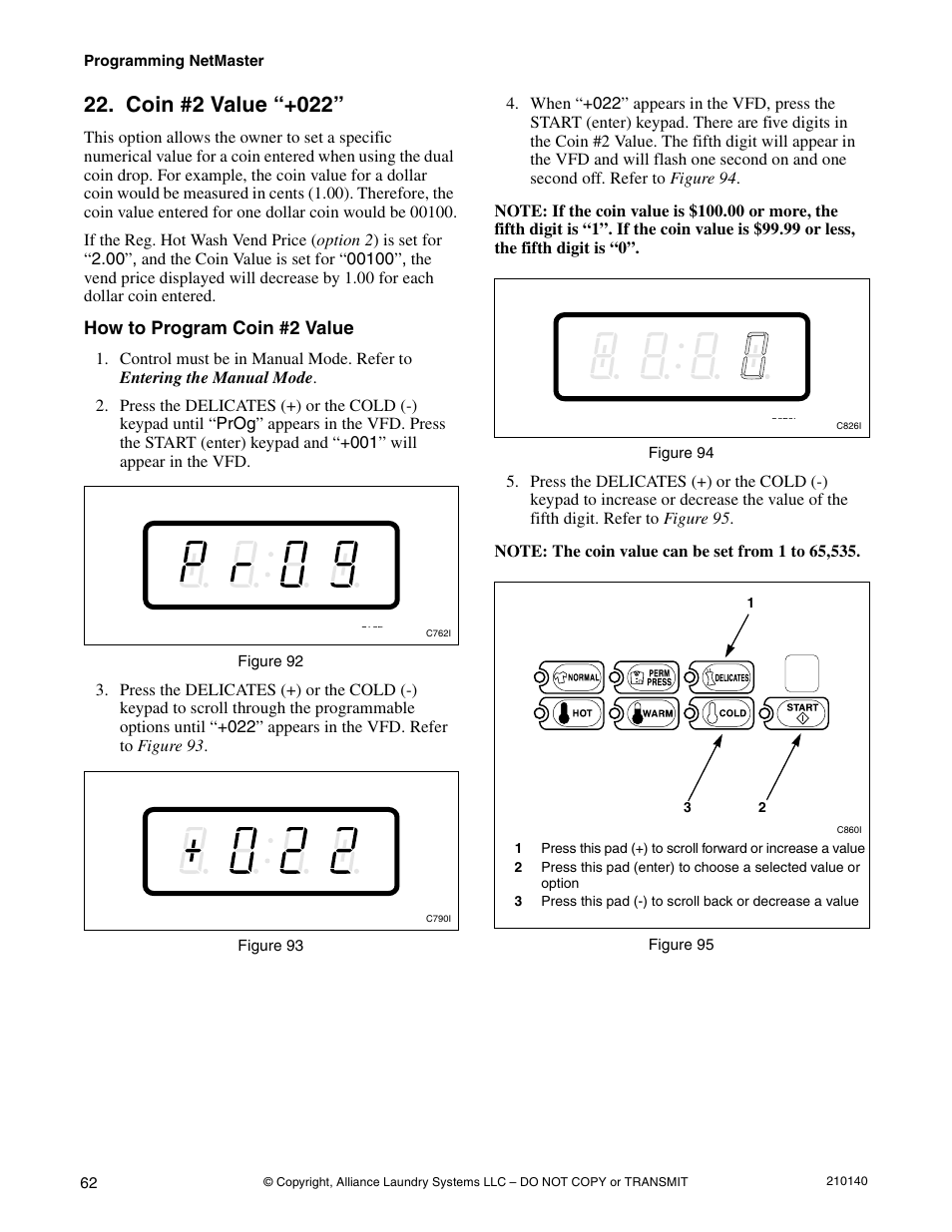 Coin #2 value “+022 | Alliance Laundry Systems HWTB21 User Manual | Page 64 / 134