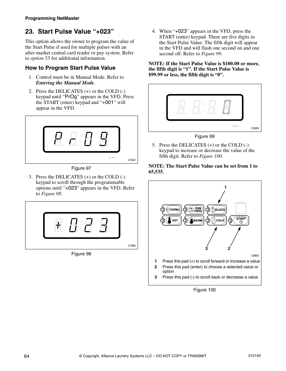 Start pulse value “+023 | Alliance Laundry Systems HWTB21 User Manual | Page 66 / 134