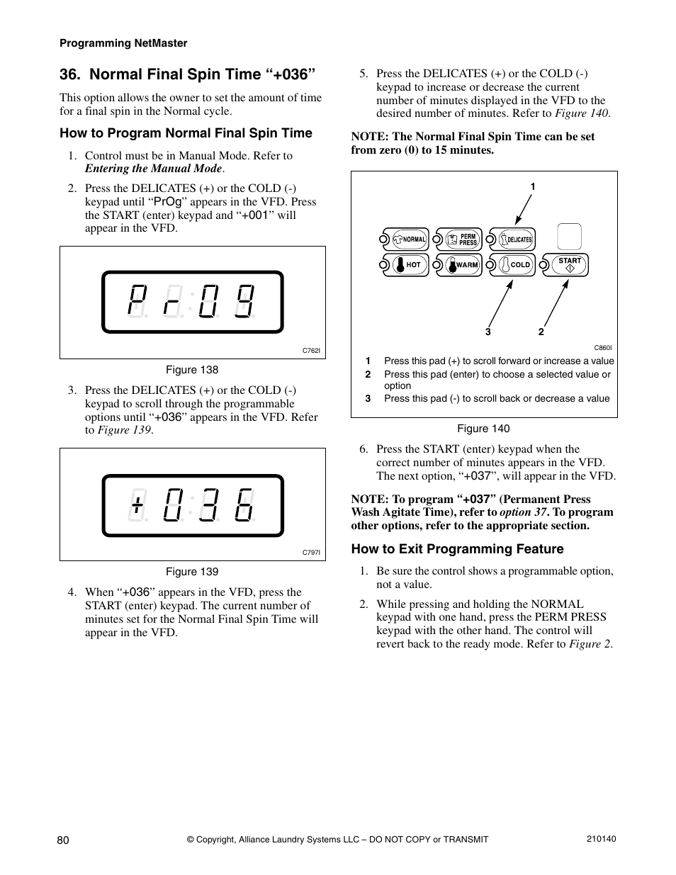 Option 36, Normal final spin time “+036 | Alliance Laundry Systems HWTB21 User Manual | Page 82 / 134