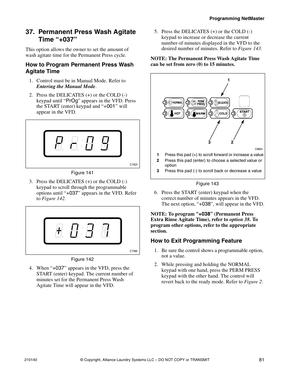 Option 37 . t, Permanent press wash agitate time “+037 | Alliance Laundry Systems HWTB21 User Manual | Page 83 / 134