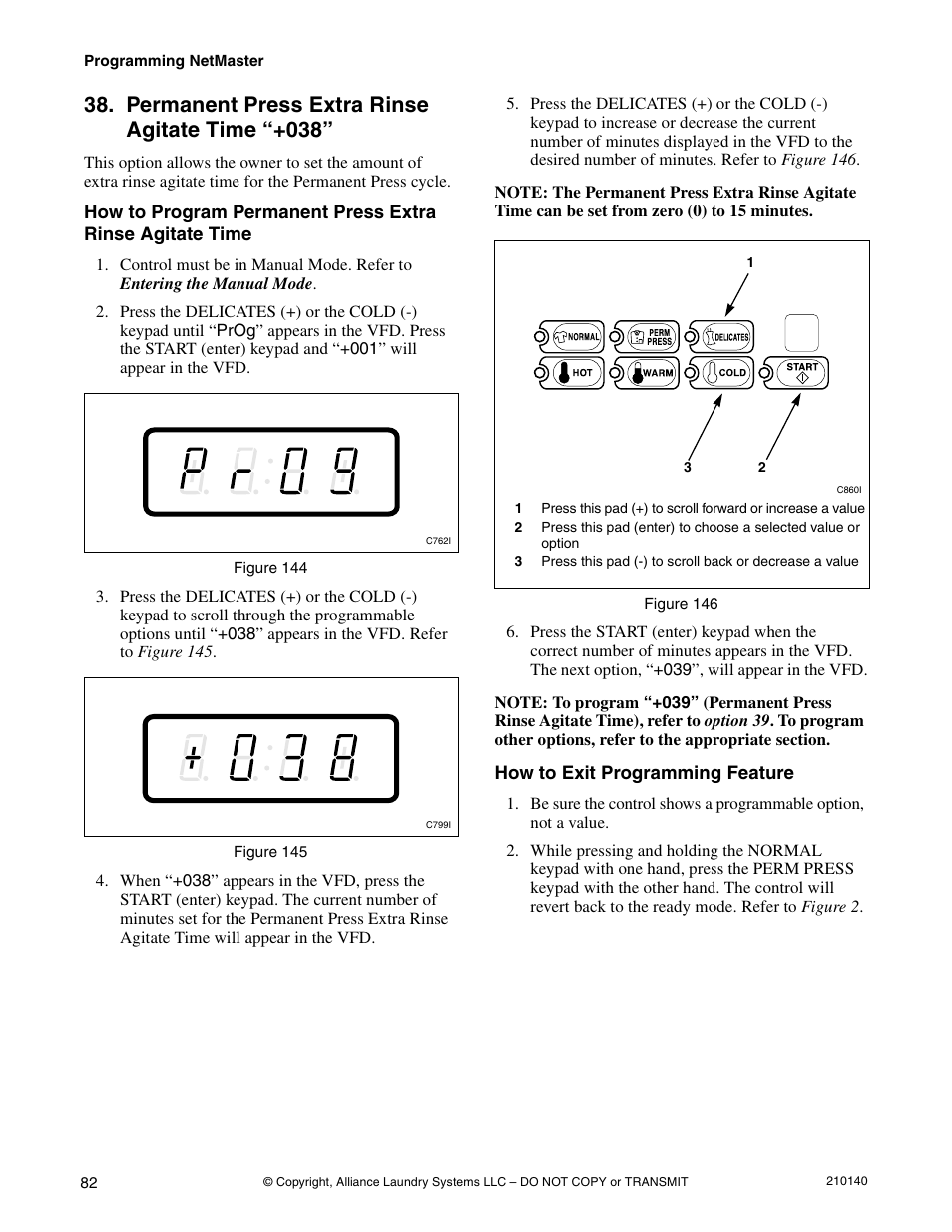 Option 38, Permanent press extra rinse agitate time “+038 | Alliance Laundry Systems HWTB21 User Manual | Page 84 / 134
