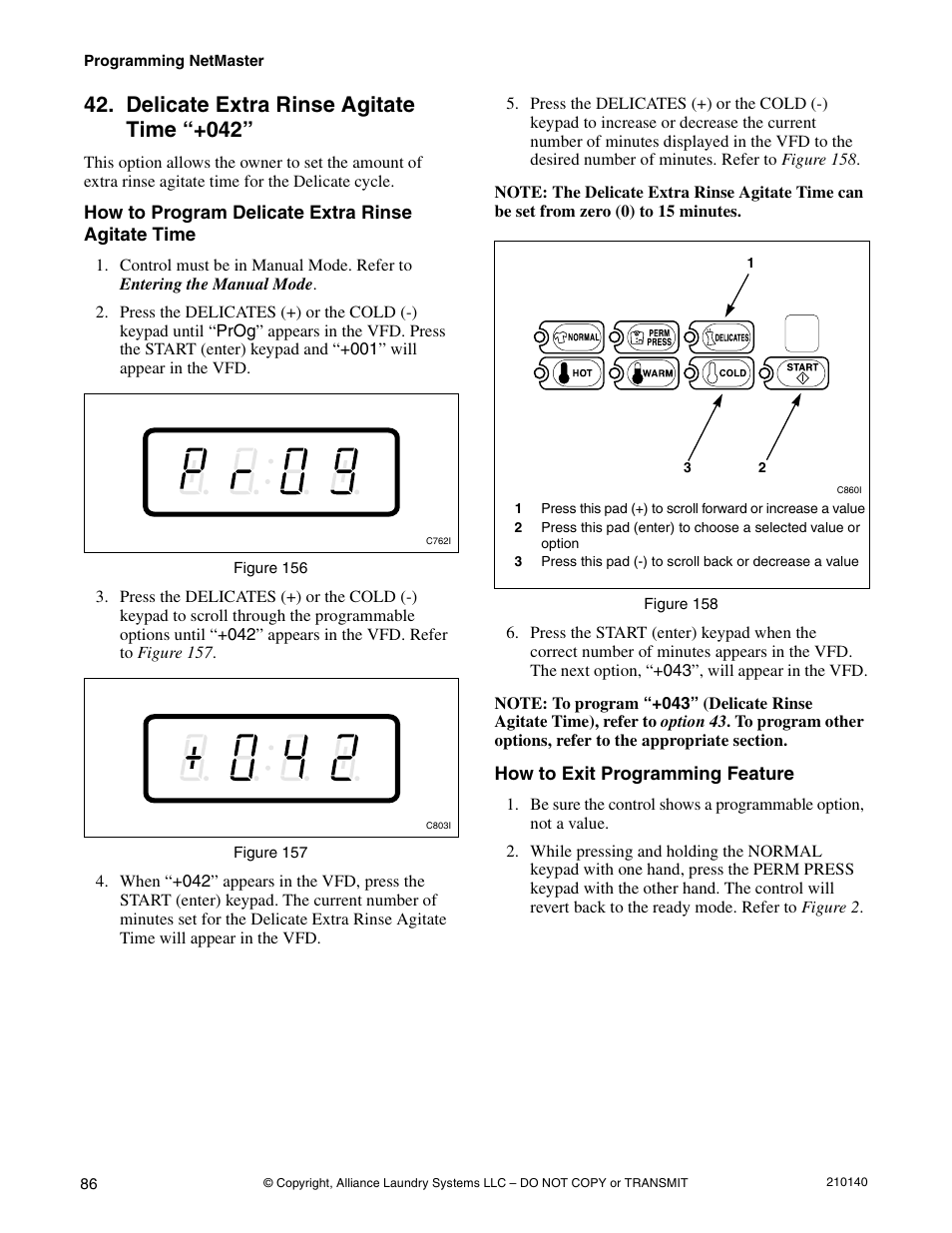 Option 42, Delicate extra rinse agitate time “+042 | Alliance Laundry Systems HWTB21 User Manual | Page 88 / 134