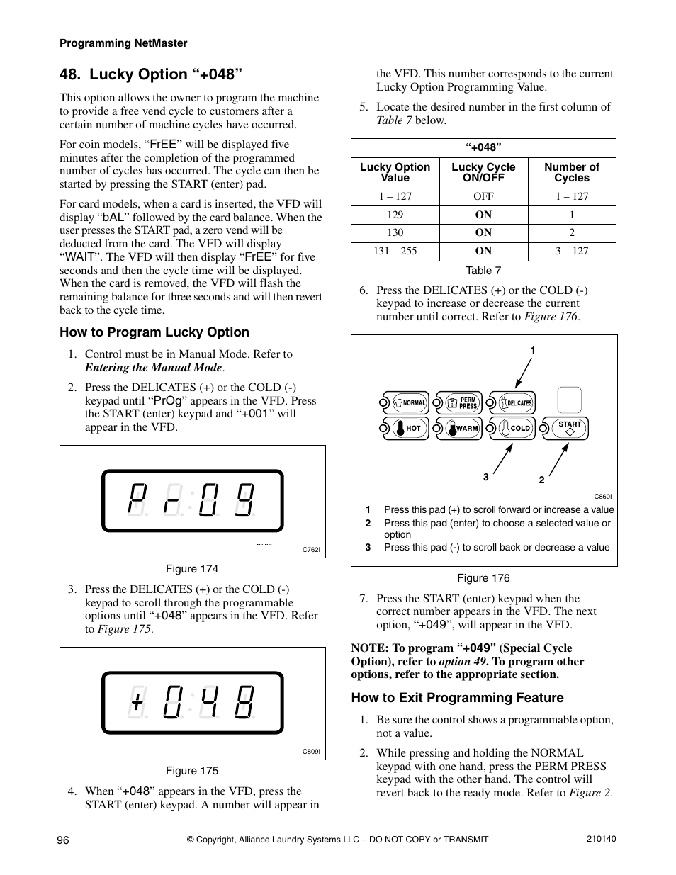 Option 48, Lucky option “+048 | Alliance Laundry Systems HWTB21 User Manual | Page 98 / 134