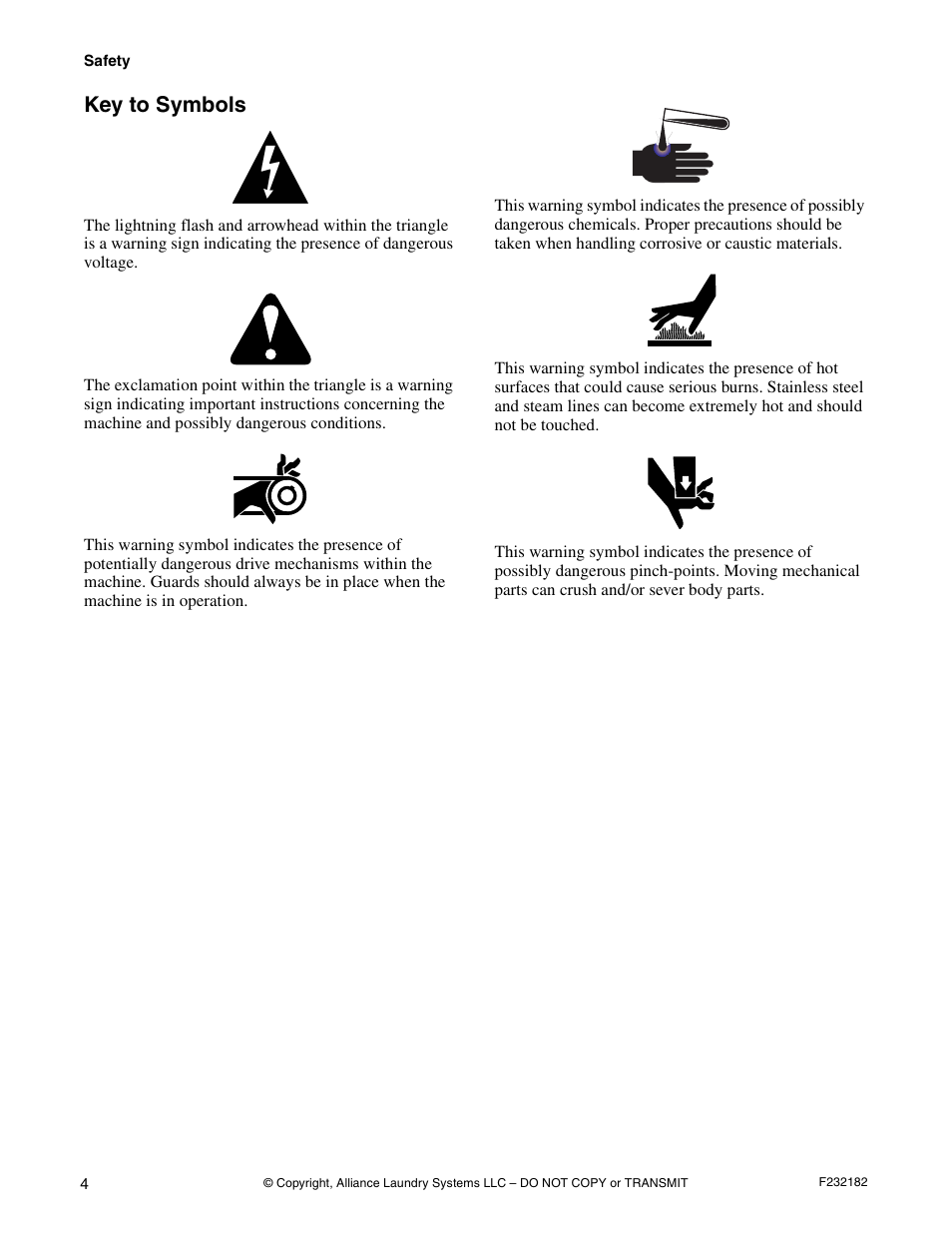 Key to symbols | Alliance Laundry Systems F232182R1 User Manual | Page 6 / 34