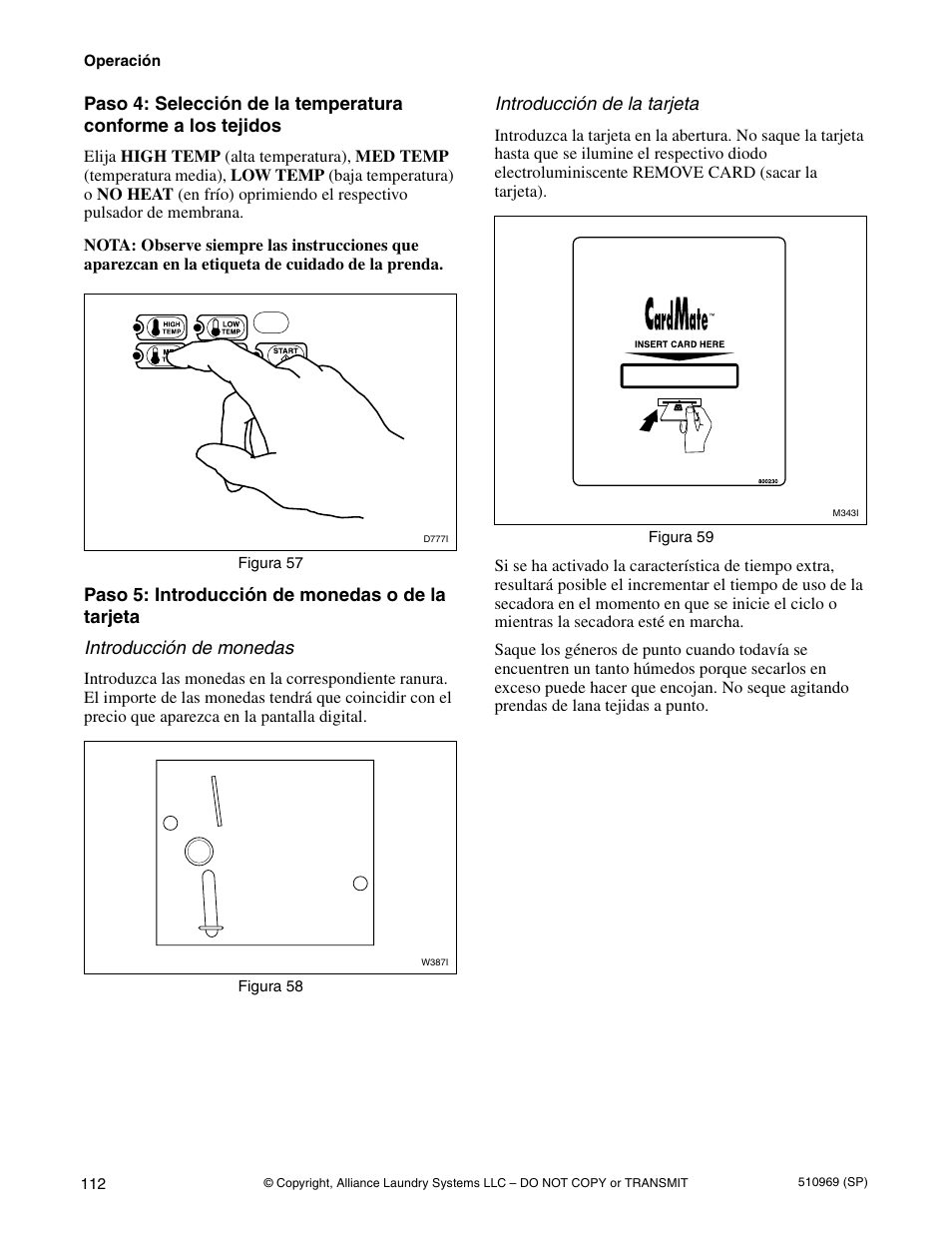 Introducción de la tarjeta | Alliance Laundry Systems D677I User Manual | Page 114 / 122