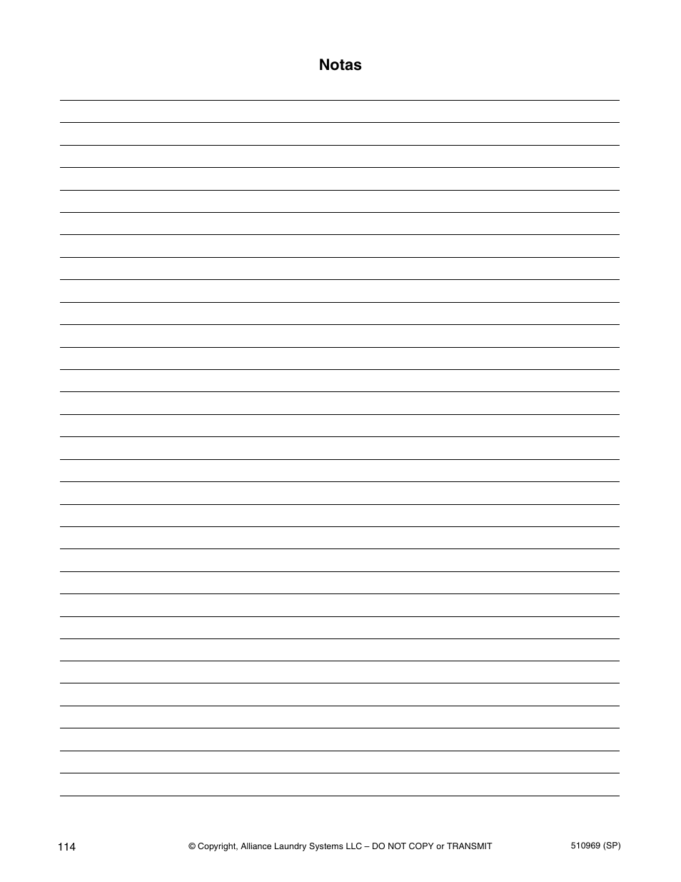 Notas | Alliance Laundry Systems D677I User Manual | Page 116 / 122