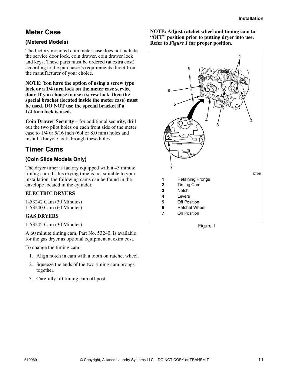 Meter case, Timer cams | Alliance Laundry Systems D677I User Manual | Page 13 / 122