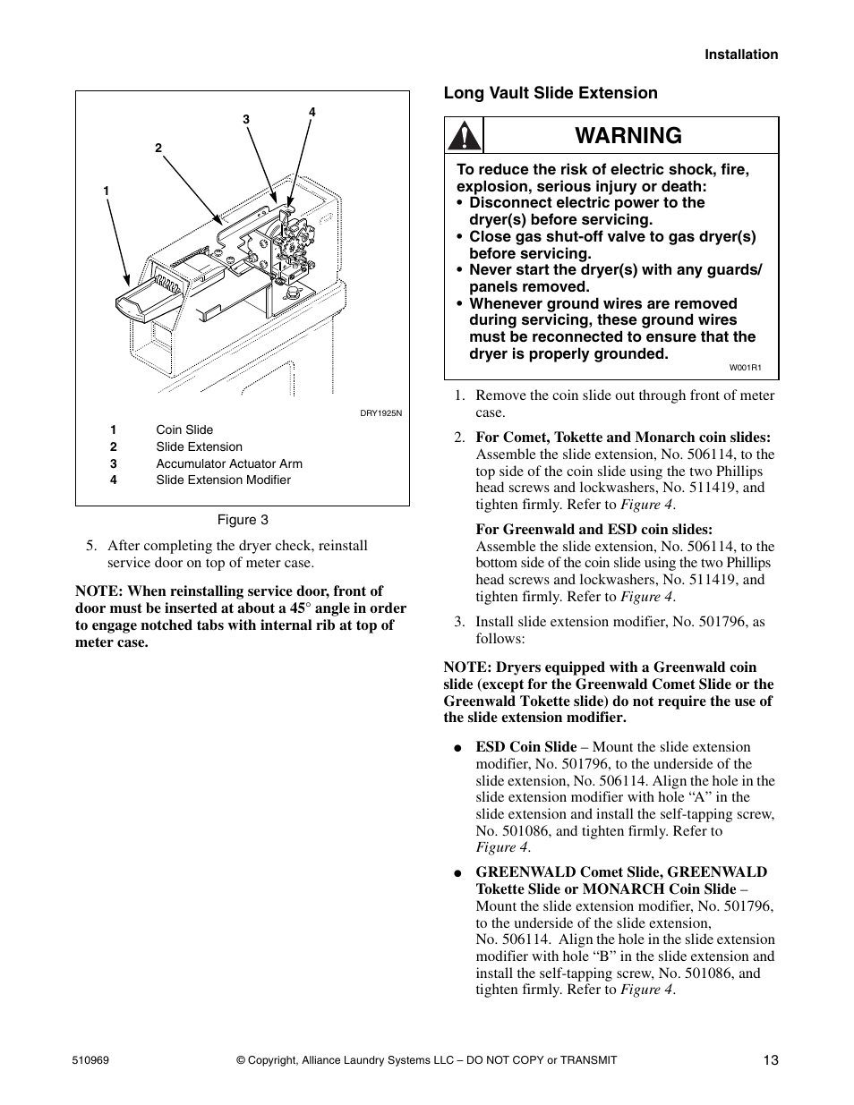 Warning | Alliance Laundry Systems D677I User Manual | Page 15 / 122