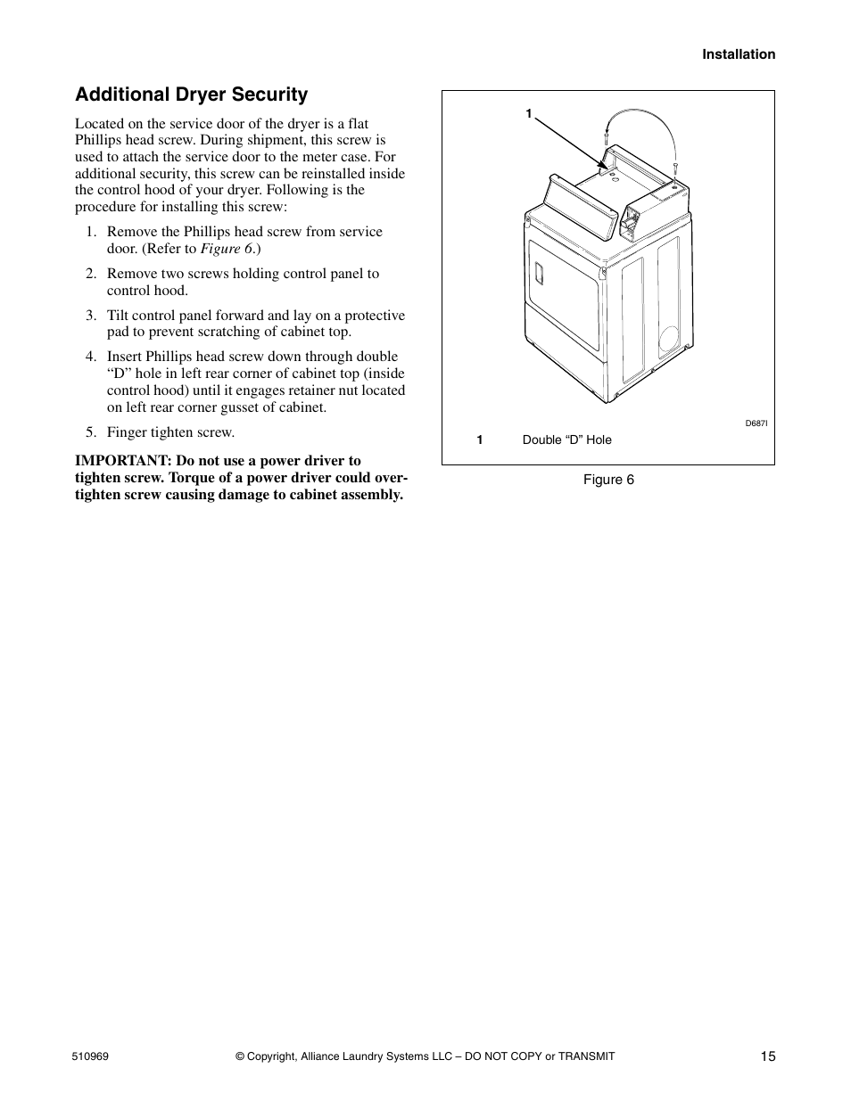 Additional dryer security | Alliance Laundry Systems D677I User Manual | Page 17 / 122