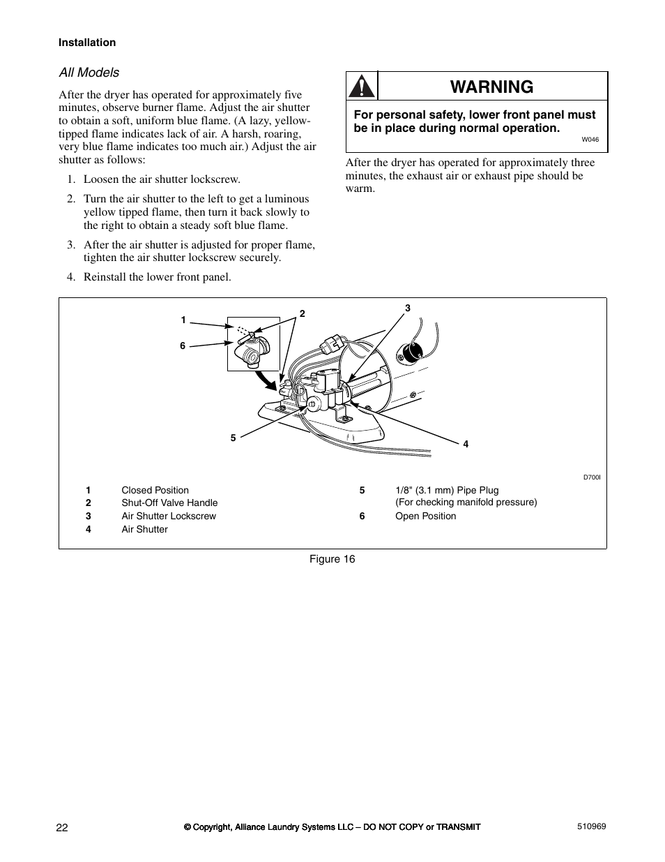 Warning | Alliance Laundry Systems D677I User Manual | Page 24 / 122