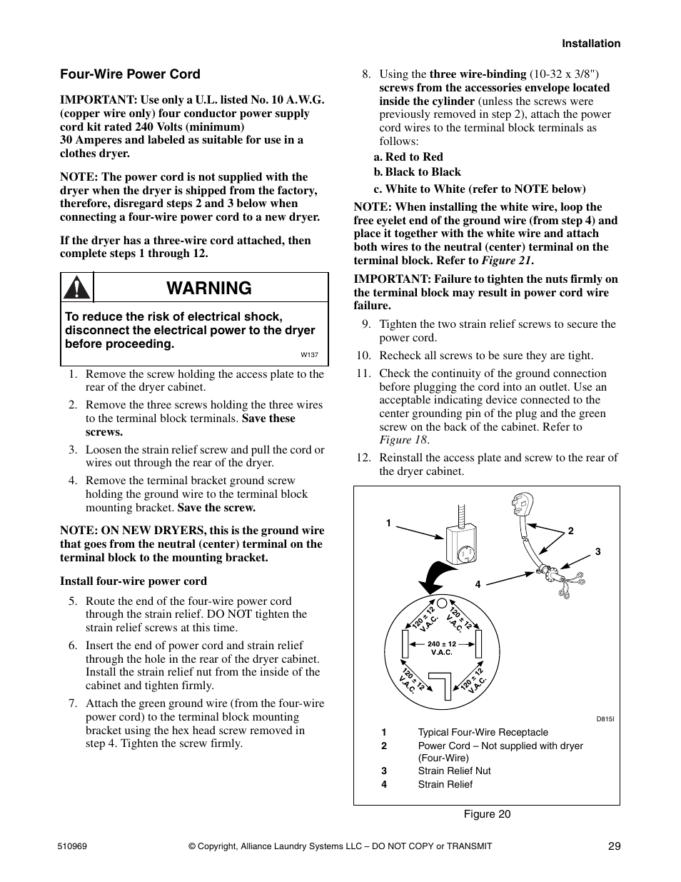 Warning | Alliance Laundry Systems D677I User Manual | Page 31 / 122