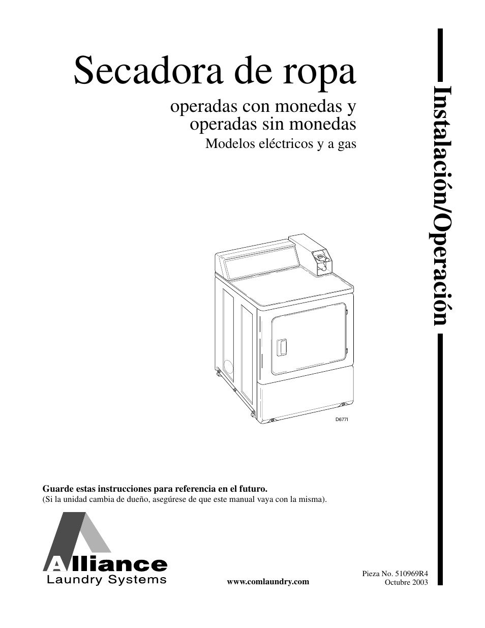 Secadora de ropa, Instalaci ó n/operaci ó n | Alliance Laundry Systems D677I User Manual | Page 59 / 122