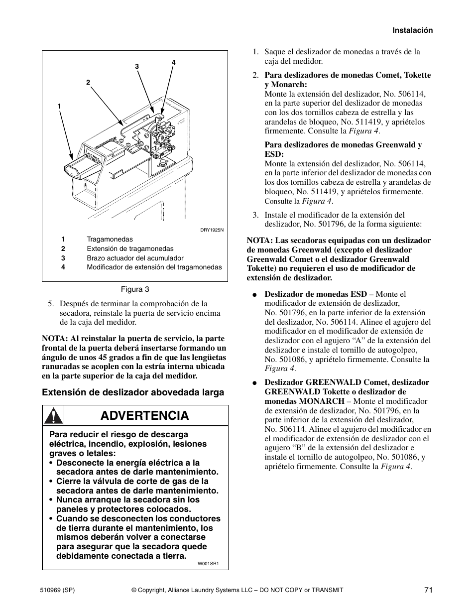 Advertencia | Alliance Laundry Systems D677I User Manual | Page 73 / 122